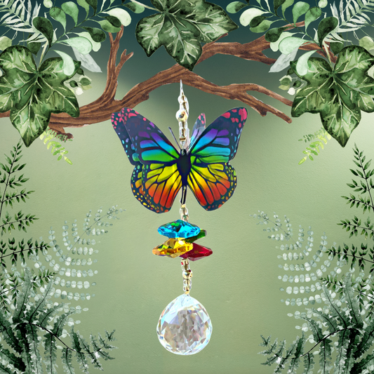 Rainbow Butterfly Tiny Crystal Suncatcher