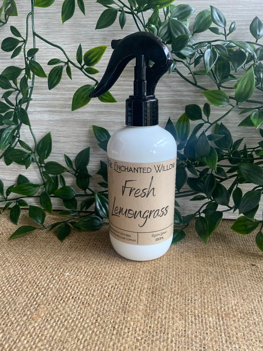 Fresh Lemongrass Room Spray 250ml  Enjoy your Enchanted Willow signature fragrances throughout your home or office with our NEW 250ml Room Spray. Our Room / Linen Spray formulation fills your home with the luxurious scents you know and love. It can be used as an air freshener, deodoriser or toilet spray. No parabens Vegan friendly Cruelty free $21.99.