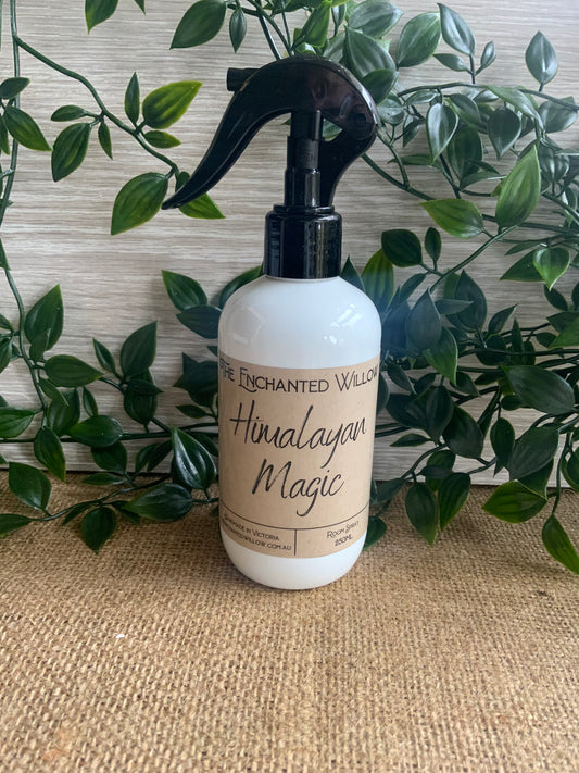 Himalayan Magic Room Spray 250ml  Enjoy your Enchanted Willow signature fragrances throughout your home or office with our NEW 250ml Room Spray. Our Room / Linen Spray formulation fills your home with the luxurious scents you know and love. It can be used as an air freshener, deodoriser or toilet spray. No parabens Vegan friendly Cruelty free $21.99.