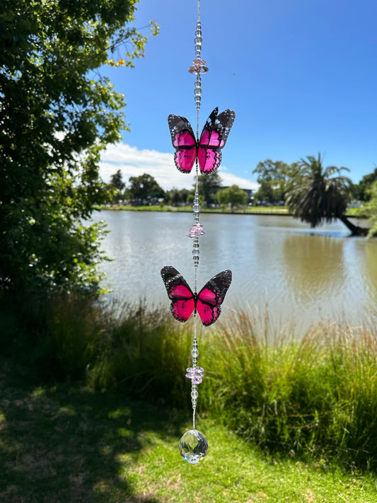 Pink Butterfly Large/Double Crystal Suncatcher