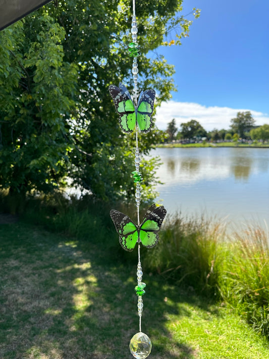 Green Butterfly Large/Double Crystal Suncatcher