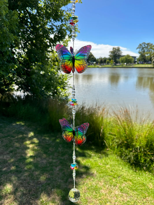 Rainbow Butterfly Large/Double Crystal Suncatcher