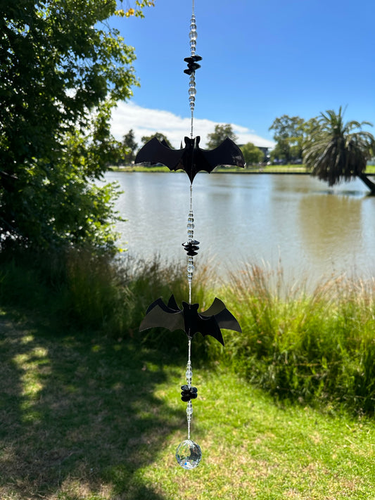 Black Bat Large/Double Crystal Suncatcher