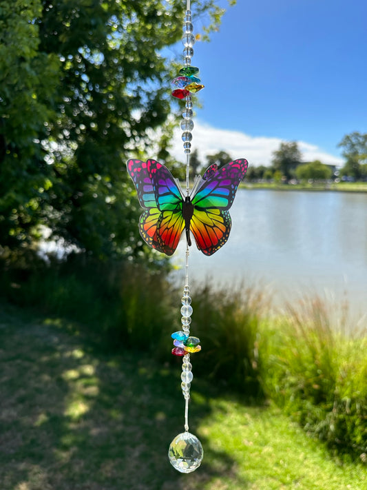 Rainbow Butterfly Medium Crystal Suncatcher