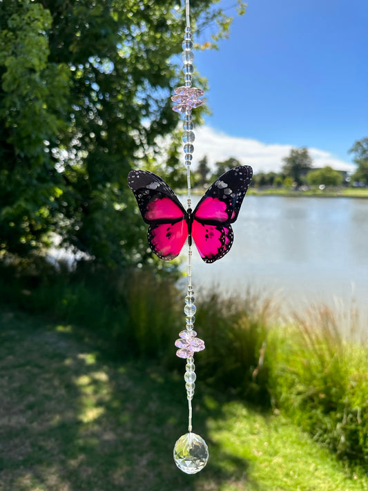 Pink Butterfly Medium Crystal Suncatcher