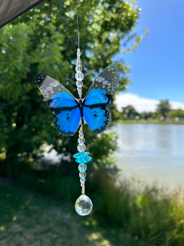 Blue Butterfly Small Crystal Suncatcher