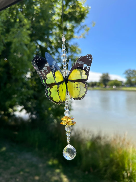 Yellow Butterfly Small Crystal Suncatcher