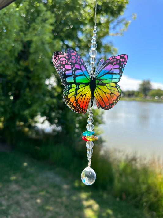 Rainbow Butterfly Small Crystal Suncatcher