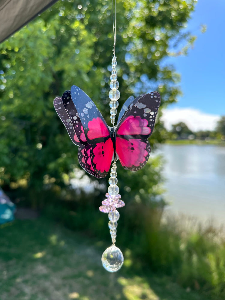 Pink Butterfly Small Crystal Suncatcher