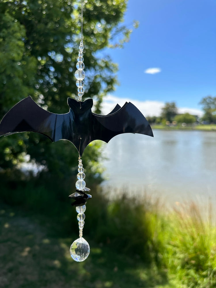 Black Bat Small Crystal Suncatcher