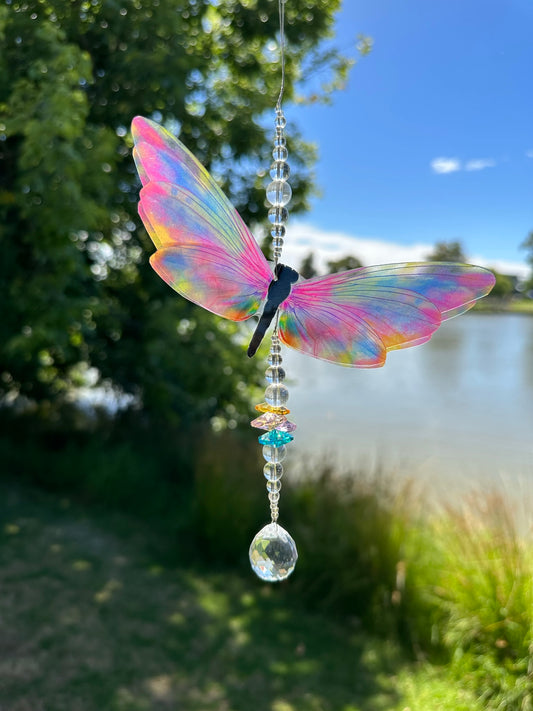 Rainbow Dragonfly Small Crystal Suncatcher