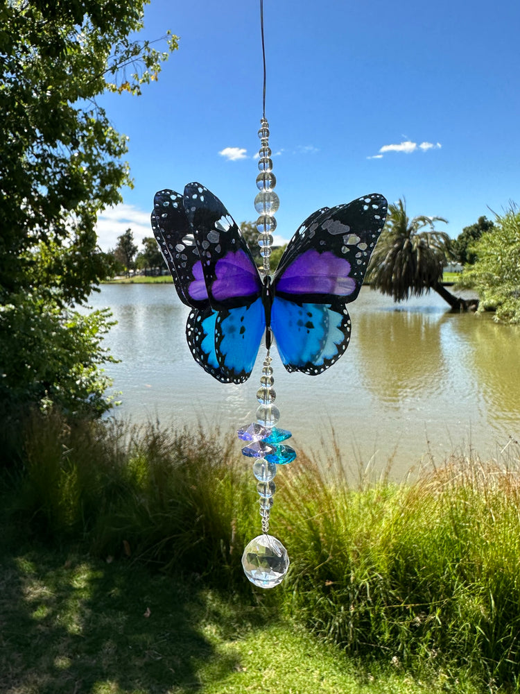 Blue/Purple Butterfly Small Crystal Suncatcher