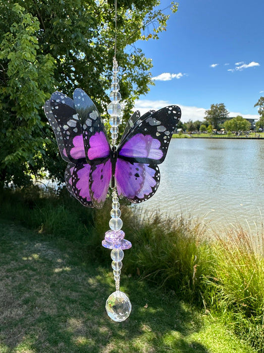 Purple Butterfly Small Crystal Suncatcher