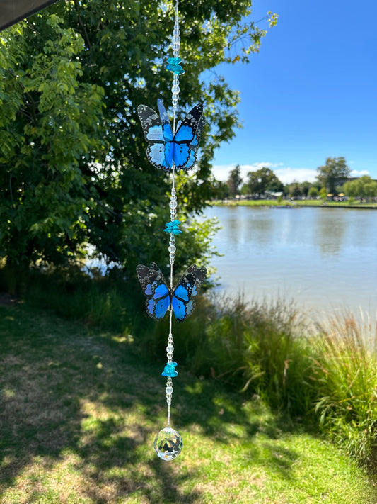 Blue Butterfly Large/Double Crystal Suncatcher