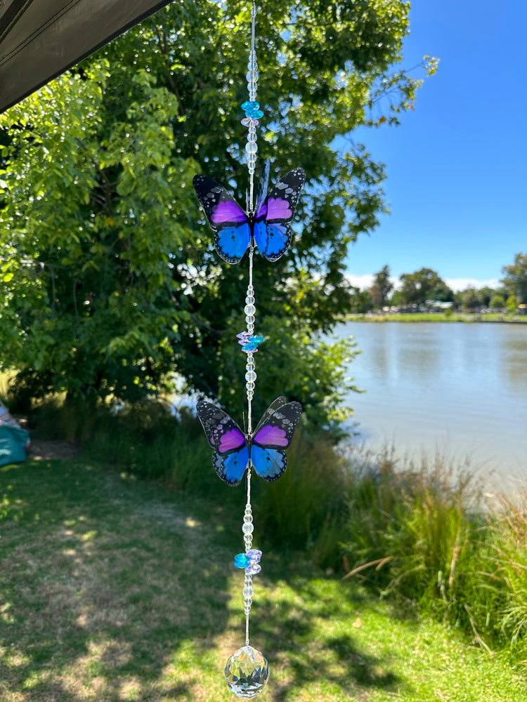 Blue/Purple Butterfly Large/Double Crystal Suncatcher