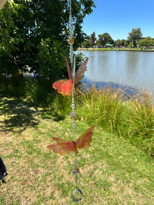 Pink & Yellow Dragonfly Large/Double Crystal Suncatcher