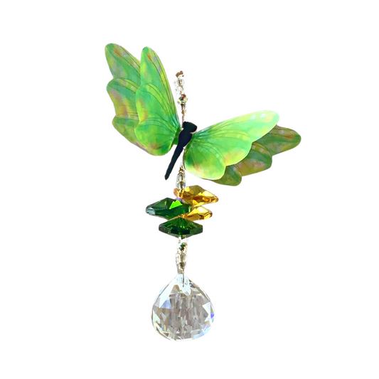 Green & Yellow Dragonfly Tiny Crystal Suncatcher