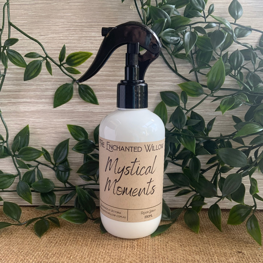 Mystical Moments Room Spray 250g  Enjoy your Enchanted Willow signature fragrances throughout your home or office with our NEW 250ml Room Spray. Our Room / Linen Spray formulation fills your home with the luxurious scents you know and love. It can be used as an air freshener, deodoriser or toilet spray. No parabens Vegan friendly Cruelty free $21.99.